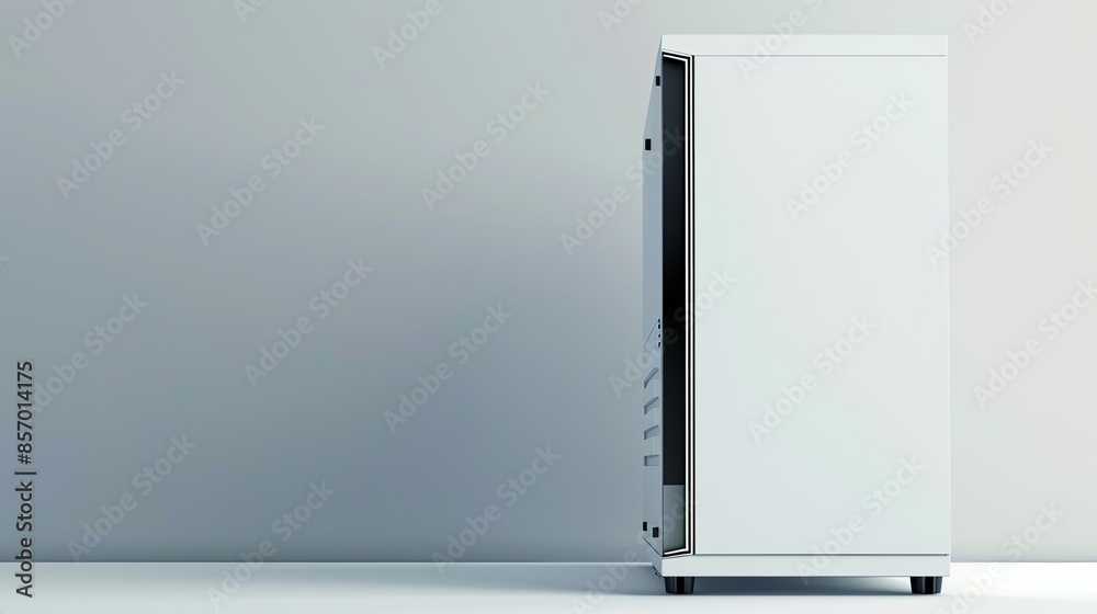 Back side of midi tower computer case on white table Back side of midi tower computer case on white table