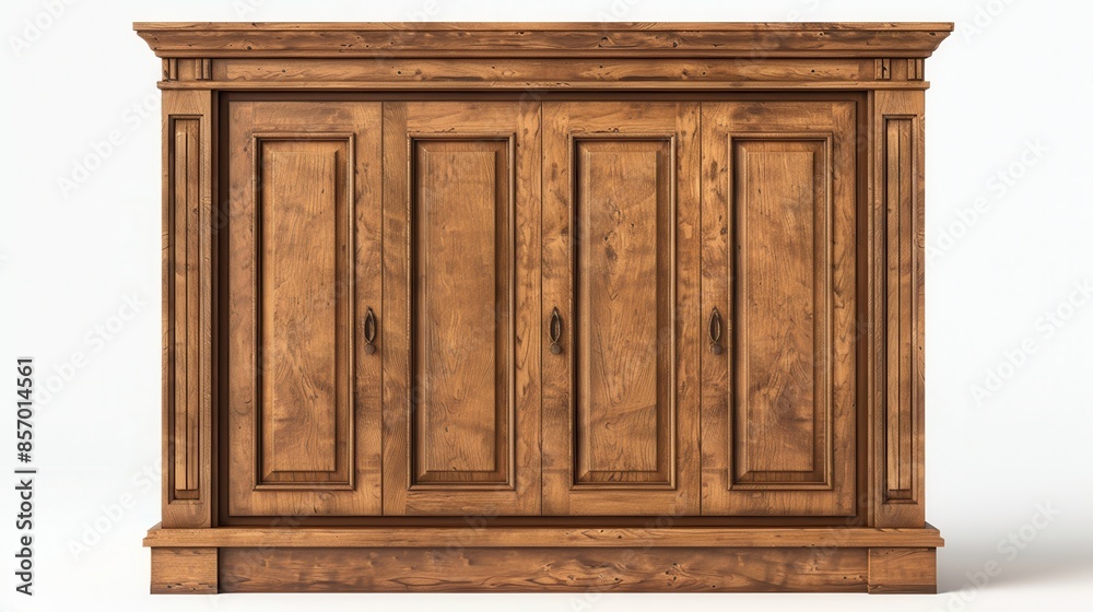 A classic wooden wardrobe with double doors, isolated on a white background, rich textures, high-definition, sharp details A classic wooden wardrobe with double doors, isolated on a white background, rich textures, high-definition, sharp details