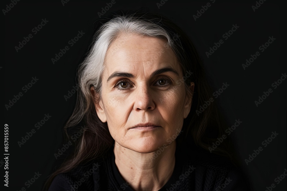 Serious pensive mature caucasian woman looking at the camera on black background Serious pensive mature caucasian woman looking at the camera on black background Serious pensive mature caucasian woman looking at the camera on black background Serious pensive mature caucasian woman looking at the camera on black background