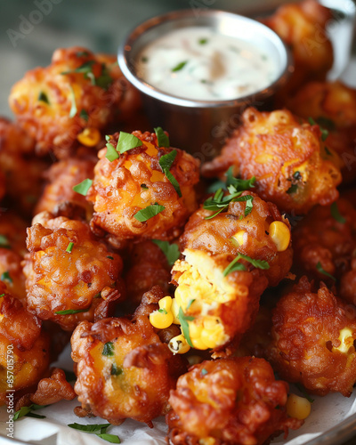 Deep-fried delights - corn fritters. National Corn Fritter Day photo