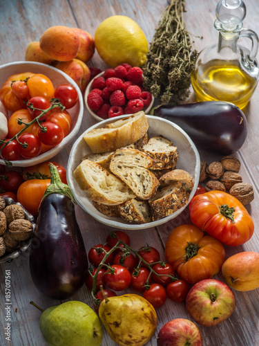 still life with vegetables and fruits