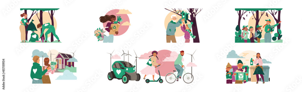 People Character Care of Nature and Environment Vector Set People Character Care of Nature and Environment Vector Set