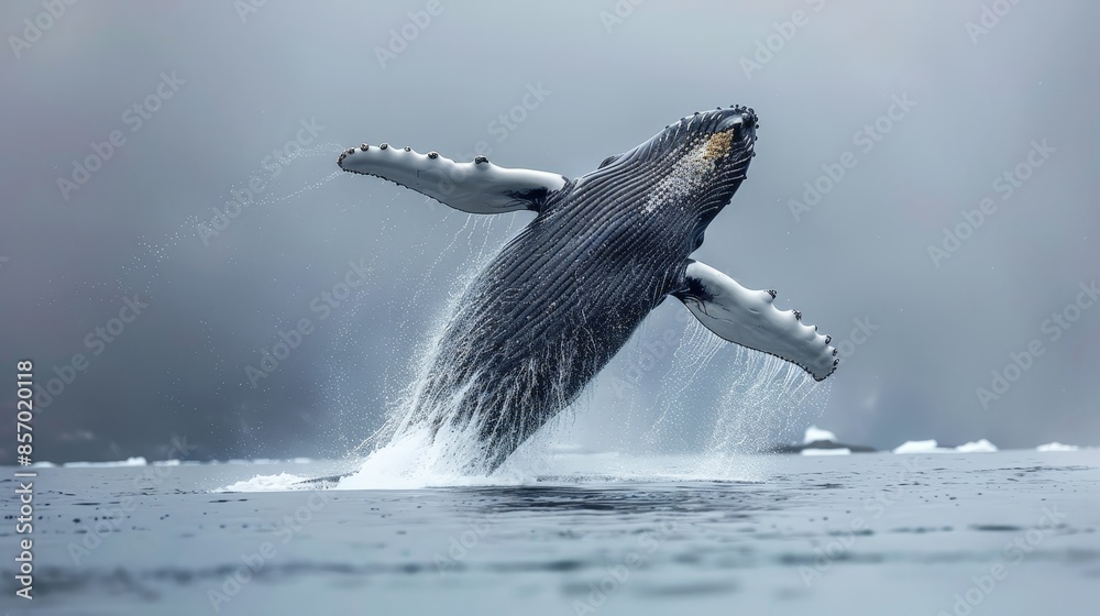 Visualize a magnificent humpback whale breaching the surface of the ...