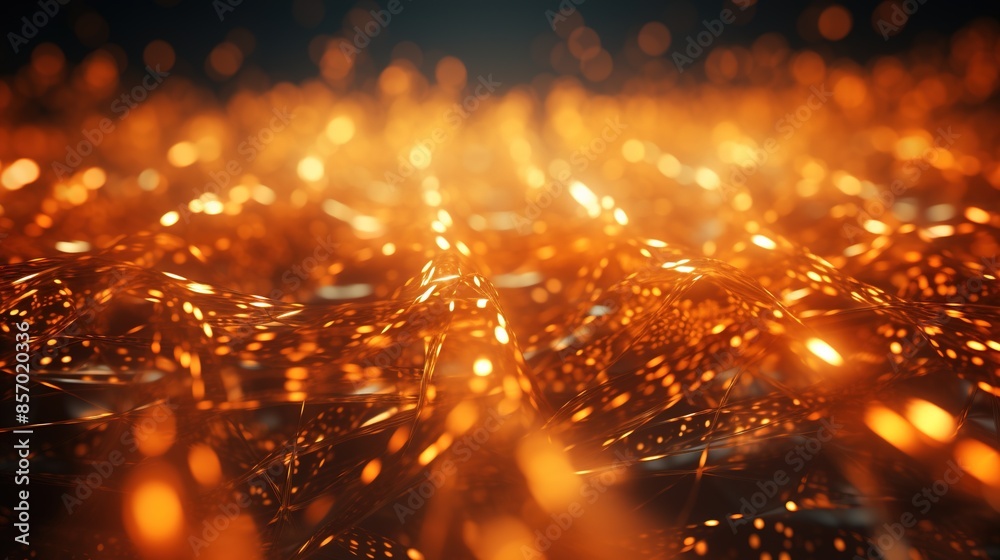 Obraz premium Abstract orange particles of optical fiber 3d illustration
