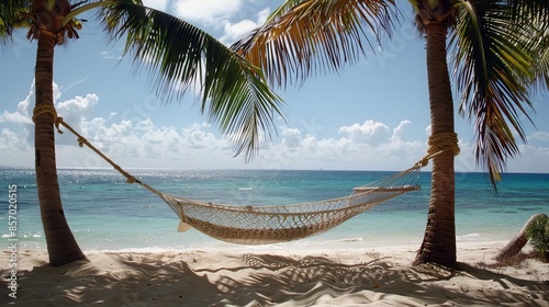 Visualize a peaceful beachside hammock strung between two palm trees. Imagine yourself gently swaying in the breeze, with a good book in hand and the soothing sound of the ocean waves.