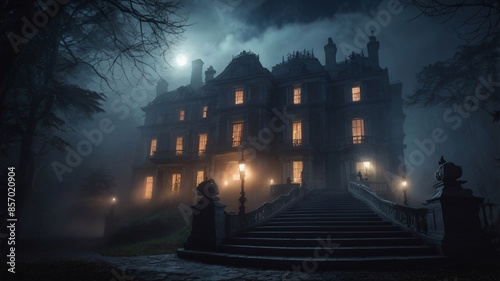 a horror castle night time
