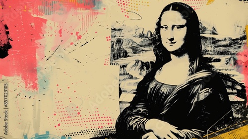 mona lisa digital abstract retro vintage style pop art with texture effect background with copy space