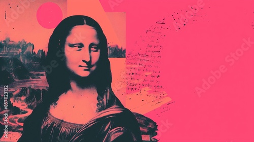 mona lisa pop art digital vibrant abstract textures background with copy space