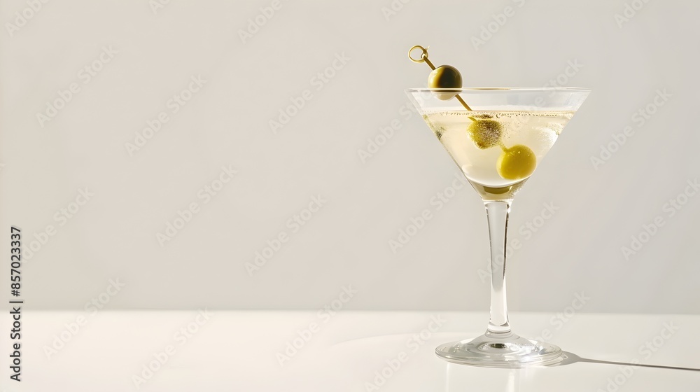 Classic Martini Cocktail Against White Background with Subtle Shadow Classic Martini Cocktail Against White Background with Subtle Shadow