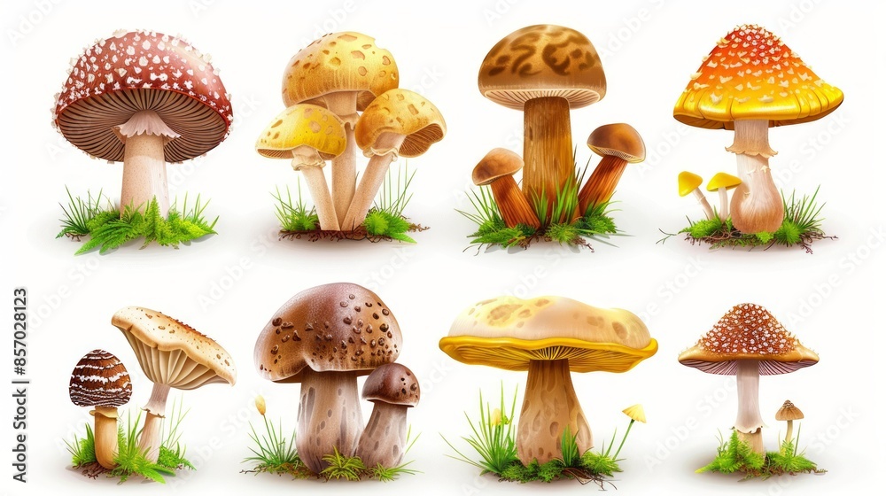 Set of mushrooms for game Set of mushrooms for game