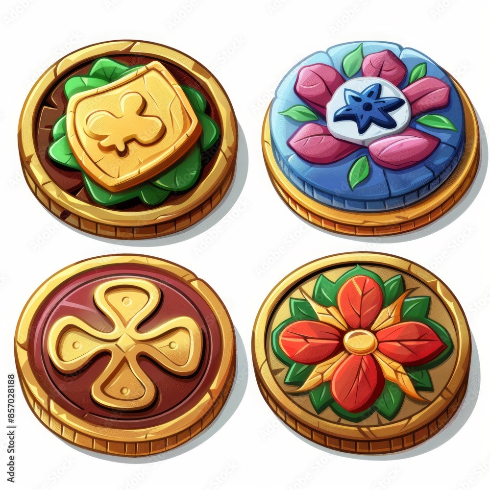 Set of coins for game, on white background. Icons for game Set of coins for game, on white background. Icons for game
