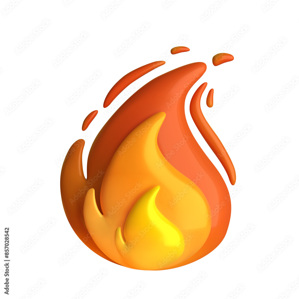 High-quality 3D fire flame icon, isolated on white background. Vibrant ...