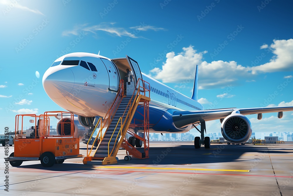 Airplane on the runway. 3d render image with clipping path Airplane on the runway. 3d render image with clipping path