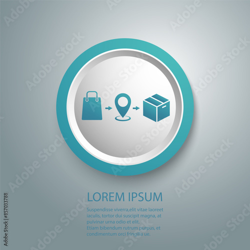 Click and collect order, icon, delivery truck, delivery services steps, receive order in pick up point, e-commerce business concept, vector illustration