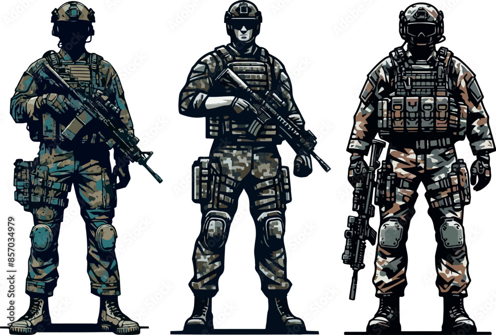Fototapeta premium Set of Military man vector, marines, NAVY, army soldier 