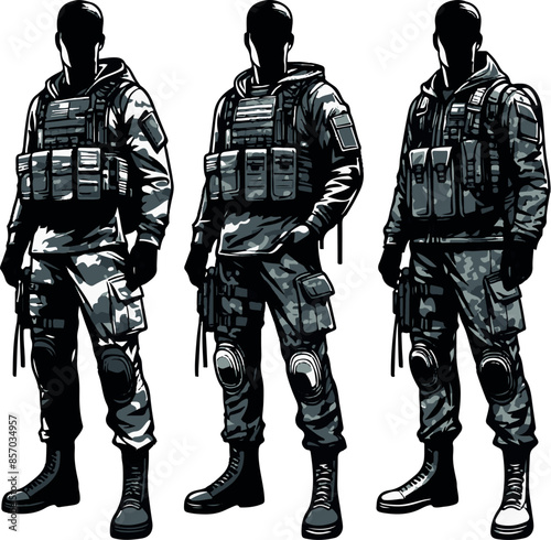 Set of Military man vector, marines, NAVY, army soldier	