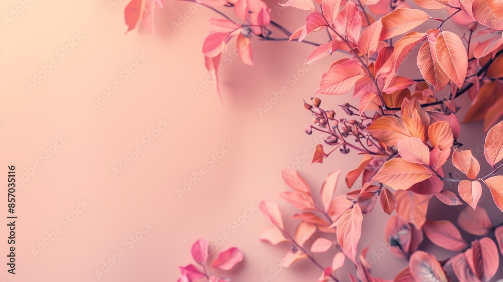 A frame of autumn leaves and berries on a beige background with copyspace, flat lay design for fall-themed designs, Thanksgiving, and seasonal invitations A frame of autumn leaves and berries on a beige background with copyspace, flat lay design for fall-themed designs, Thanksgiving, and seasonal invitations