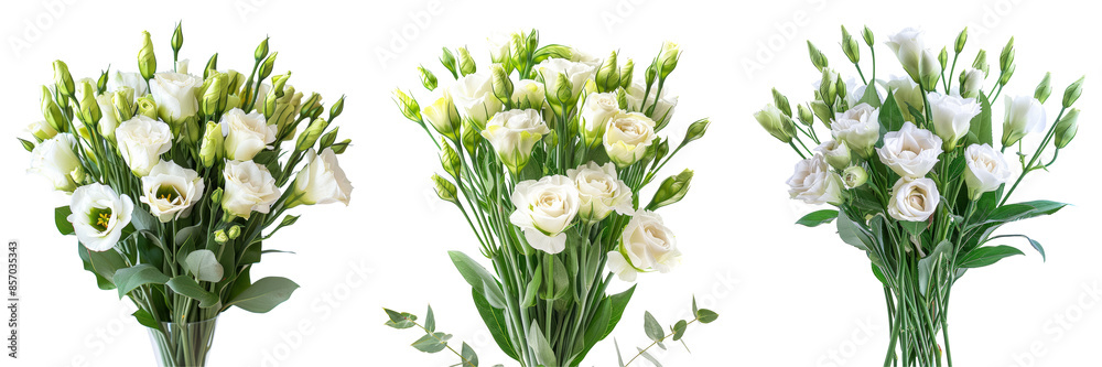 Bouquet of Lisianthus Set Isolated on Transparent or White Background, PNG