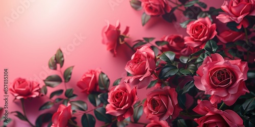 Delicate Red Roses on a Pink Background