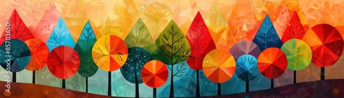 Abstract forest with colorful geometric shapes as trees photo