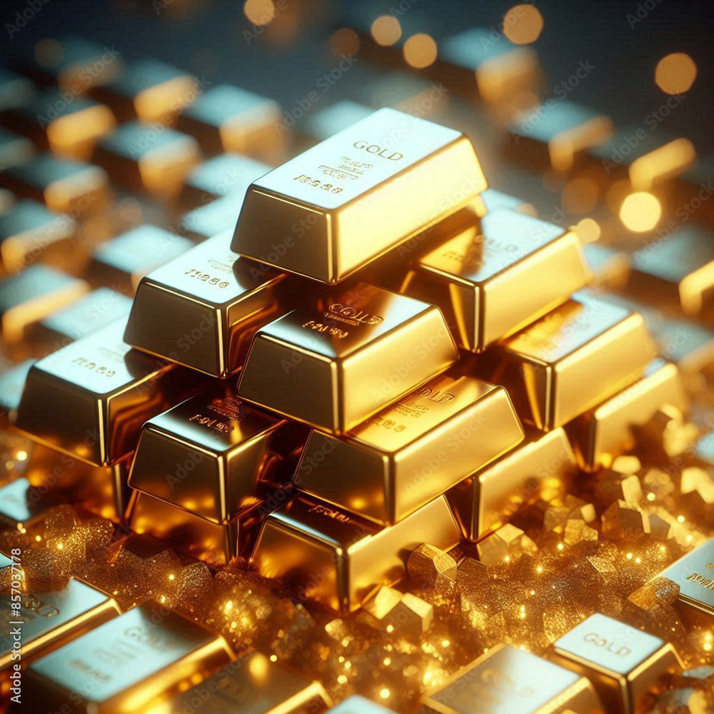 A pile of sparkling gold bars A pile of sparkling gold bars