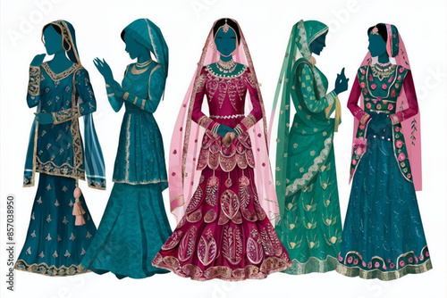 A set of watercolor Pakistani brides silhouette, Pakistani bride 