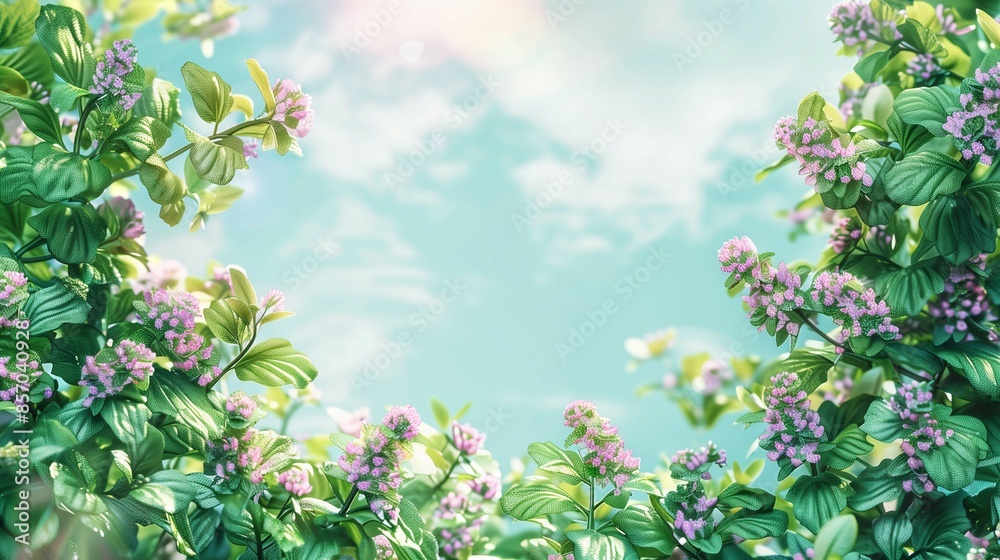 lamium flowers frame with blue sky background copy space for text lamium flowers frame with blue sky background copy space for text