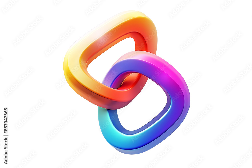 Colorful intertwined rings, vibrant 3D illustration, representing connection and unity, isolated on transparent background. in a modern style.