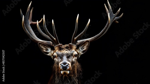 Red deer portrait with black background.  © Berkah
