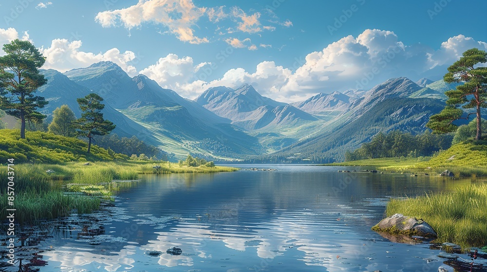 Fototapeta premium Remote wildernesses untouched by human hands, their pristine landscapes offering a glimpse of nature's raw beauty and untamed power, a sanctuary for wildlife and wonder. Illustration, Minimalism,
