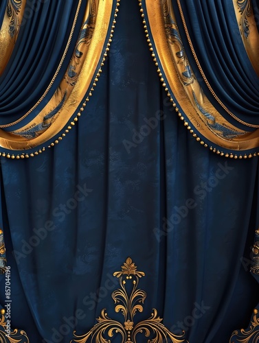 Blue and gold anniversary banner, copy space, elegant design, realistic, manipulation backdrop banquet hall