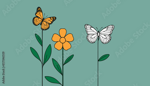 Wallpaper Mural Simple Outline Flower and Butterfly - Minimalist Vector Design Torontodigital.ca