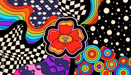 Coloring page with Psychedelic groovy flower.