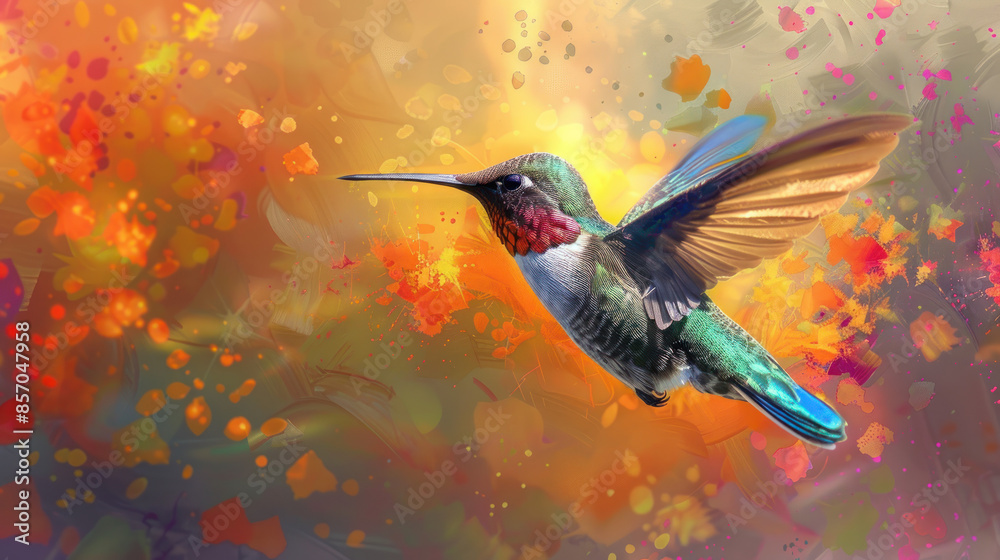 Naklejka premium hummingbird with colorful background.