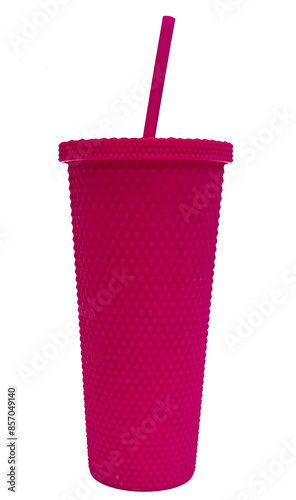 Bright Pink Textured Tumbler with Straw for Cold Beverages