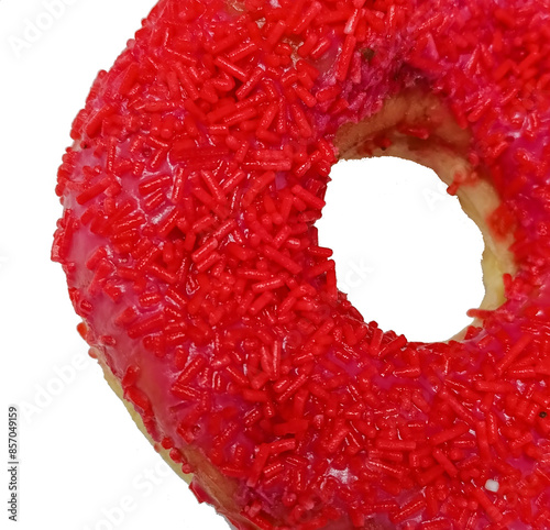 Deliciously Red Donut with Sweet Candy Sprinkles Tempting Treat to Enjoy