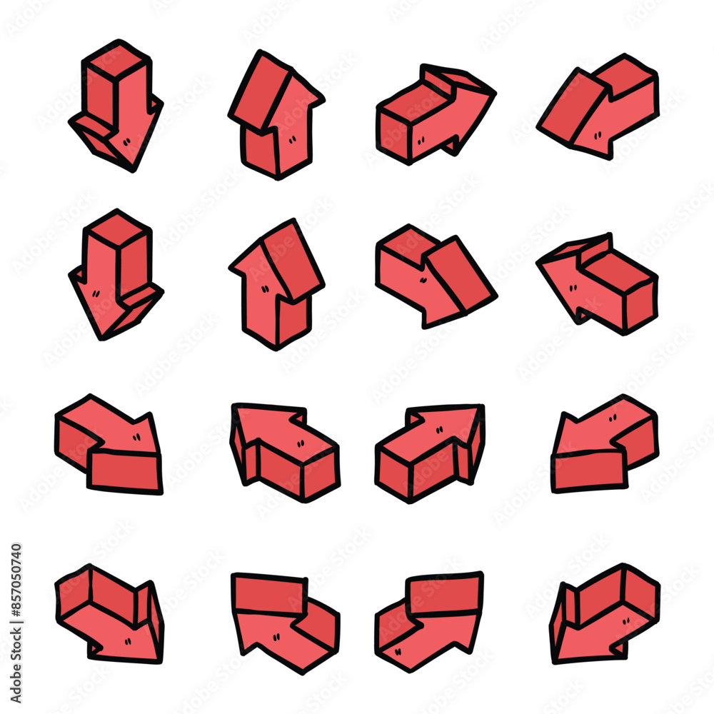 Hand drawn cartoon set of red arrows on a white background. Hand drawn cartoon set of red arrows on a white background.
