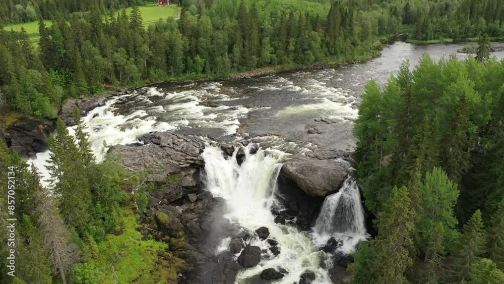 Ristafallet waterfall in the western part of Jamtland is listed as one of the most beautiful waterfalls in Sweden. Ristafallet waterfall in the western part of Jamtland is listed as one of the most beautiful waterfalls in Sweden.