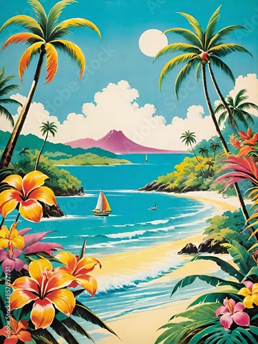 Vintage style tropical postcard design