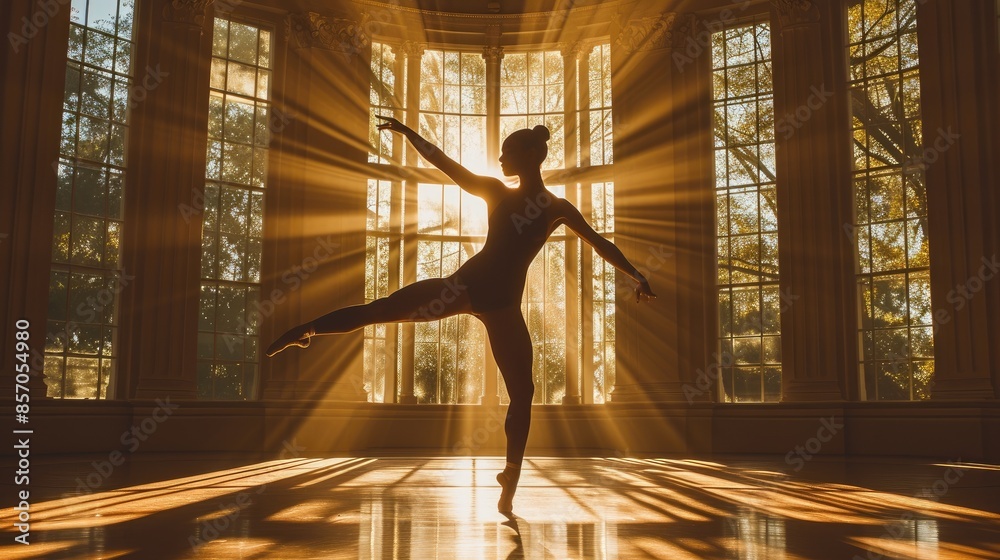Graceful ballerina performing in dance studio Graceful ballerina performing in dance studio
