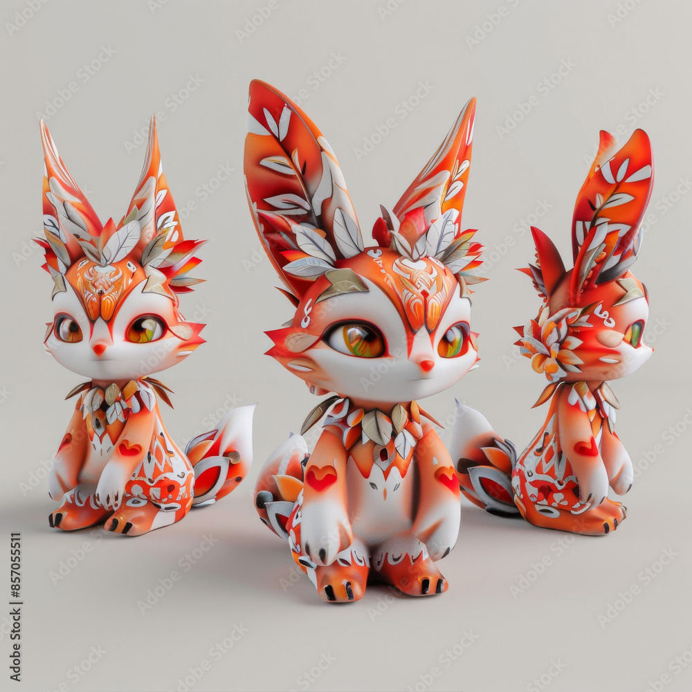 whimsical fox with oversized ears and a bushy tail, blind box style chibi