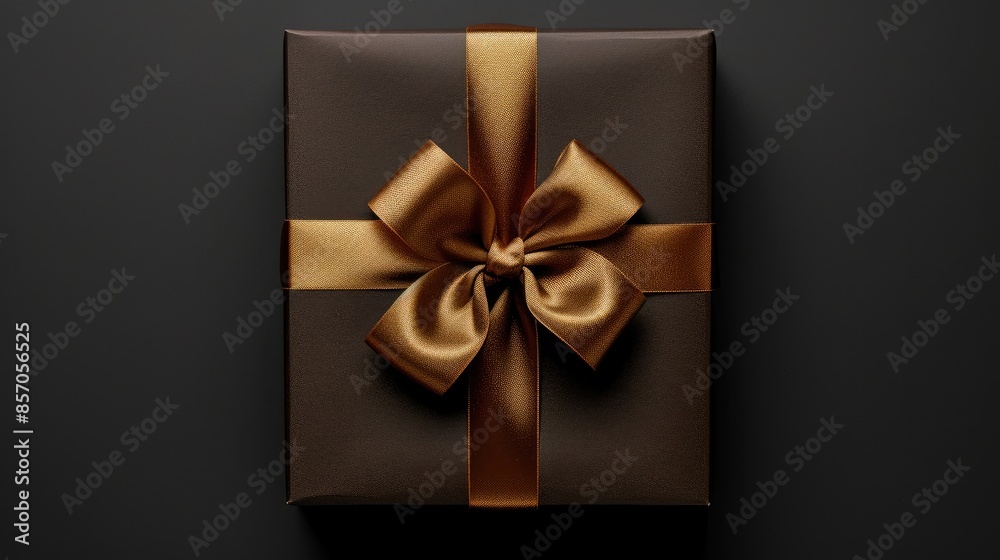 Top View of Stylish Brown Gift Box with Gold Ribbon Top View of Stylish Brown Gift Box with Gold Ribbon