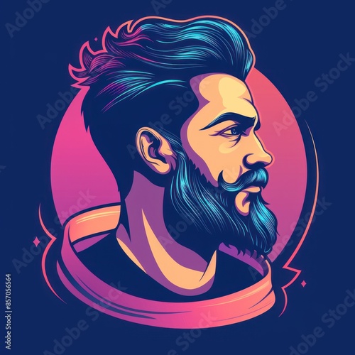 barbershop logo design with colorfully neon flat illustration