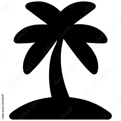 A black and white icon of a palm tree, symbolizing tropical locations and beach vacations. photo