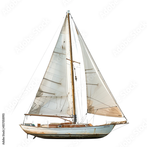 Classic Sailboat.
A beautifully crafted classic sailboat with white sails, isolated on a transparent background. photo