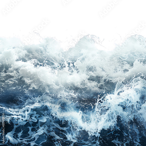 Powerful Ocean Waves. A dynamic image capturing the intensity of crashing ocean waves with splashes of white foam and deep blue water. Perfect for themes related to nature, the sea, and water dynamics