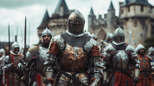 Journey into the past with this professional image capturing the French army during the Middle Ages, showcasing brave soldiers adorned in authentic medieval armor