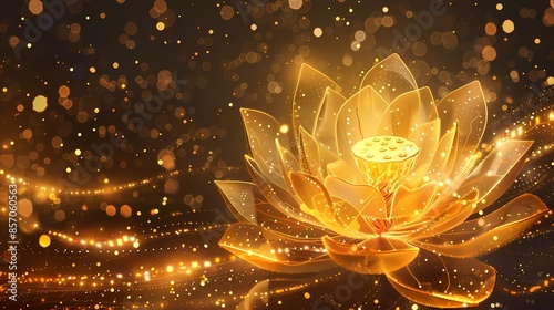 Digital technology optical fiber glowing golden lotus illustration poster background photo