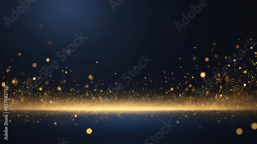 abstract background with Dark blue and gold particle. Christmas Golden light bokeh on navy blue background. black bokeh background black texture dark Gold foil texture. Holiday concept. ai