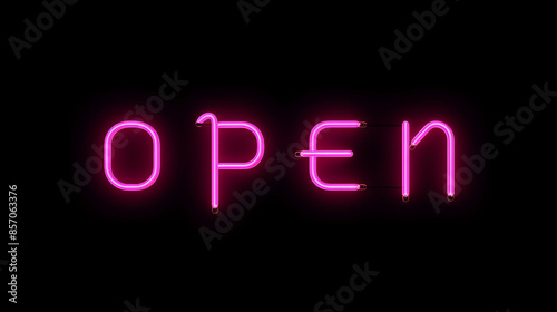 2d " open " neon sign over black background
